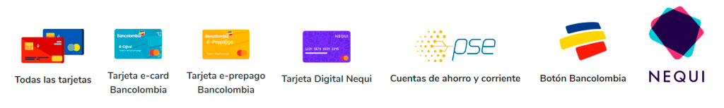 Medios de pago disponibles con Wompi